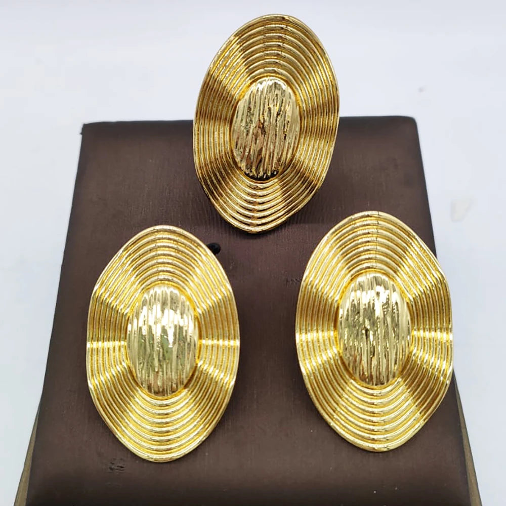 Dubai Golden Jewelry Set 18K Gold Plated Earrings and Ring for Women Wedding Bride Gift Arabic Nigerian Jewellery Accessories