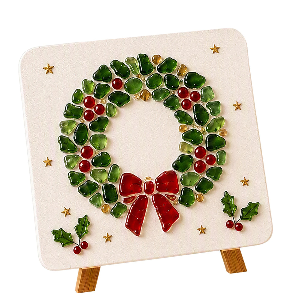Holiday Mosaic Decoration DIY Kit Christmas Reindeer Sea Glass Art Craft Set with Tweezers Stand Complete Tools