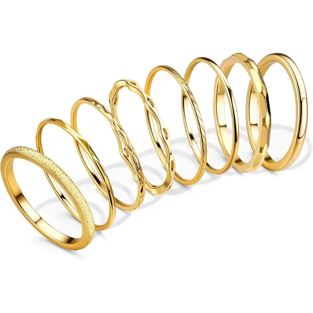 Bobisty 8Pcs 1MM 2MM Stainless Steel Rings for Women Men Minimalist Fashion Dainty Plain Thin Knuckle Stacking Thumb Rings Set