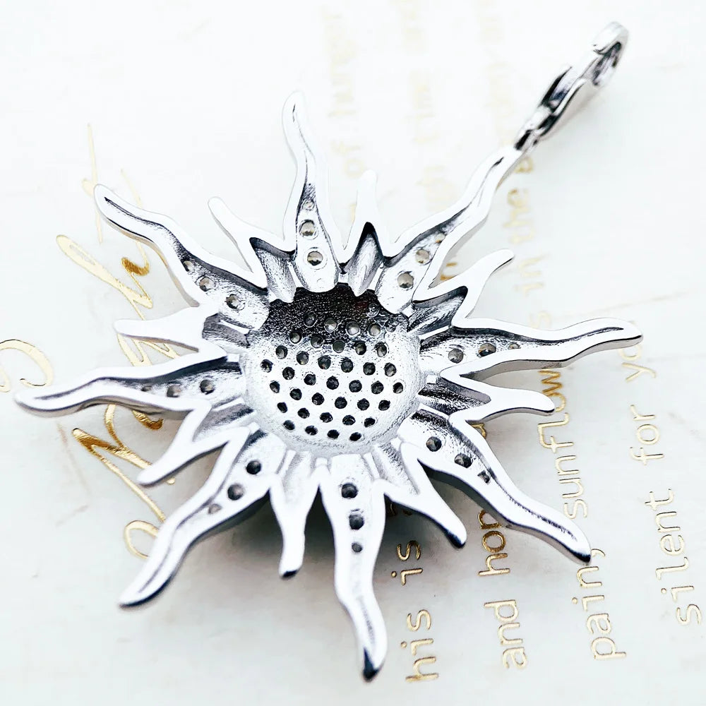 Pendant Sun Star CZ Pave Summer Winter New 925 Sterling Silver Fine Jewelry Europe Style Accessories Gift For Men Woman