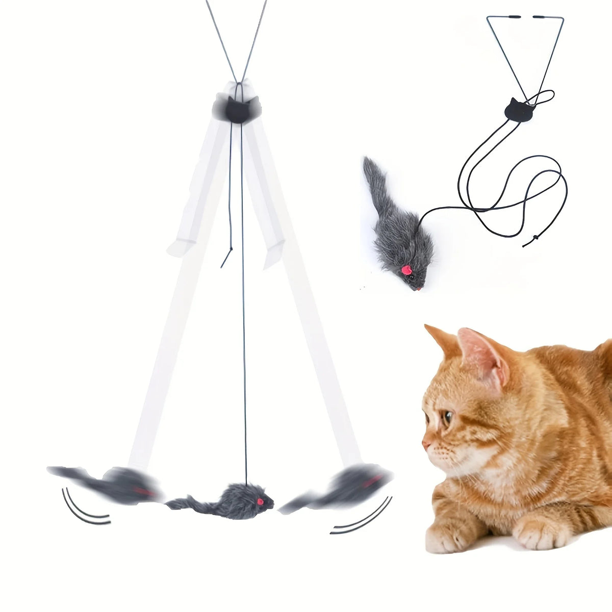 2 PCS Adjustable Hanging Cat Toy Interactive Mouse Toys Hanging Door Retractable Plaything Funny Kitten Scratch Rope Mouse Toy