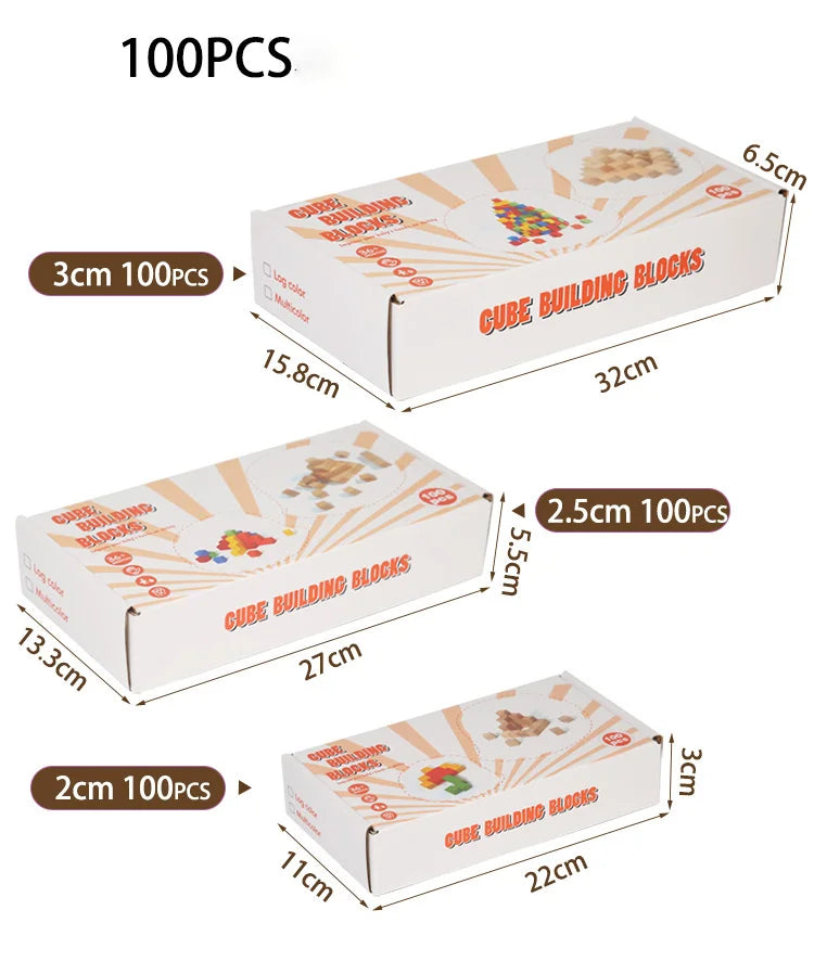 50/100pcs Colorful Cubes Wooden Building Blocks Stacking Up Square Wood Toy Baby Shape Color Learning Toys for Children