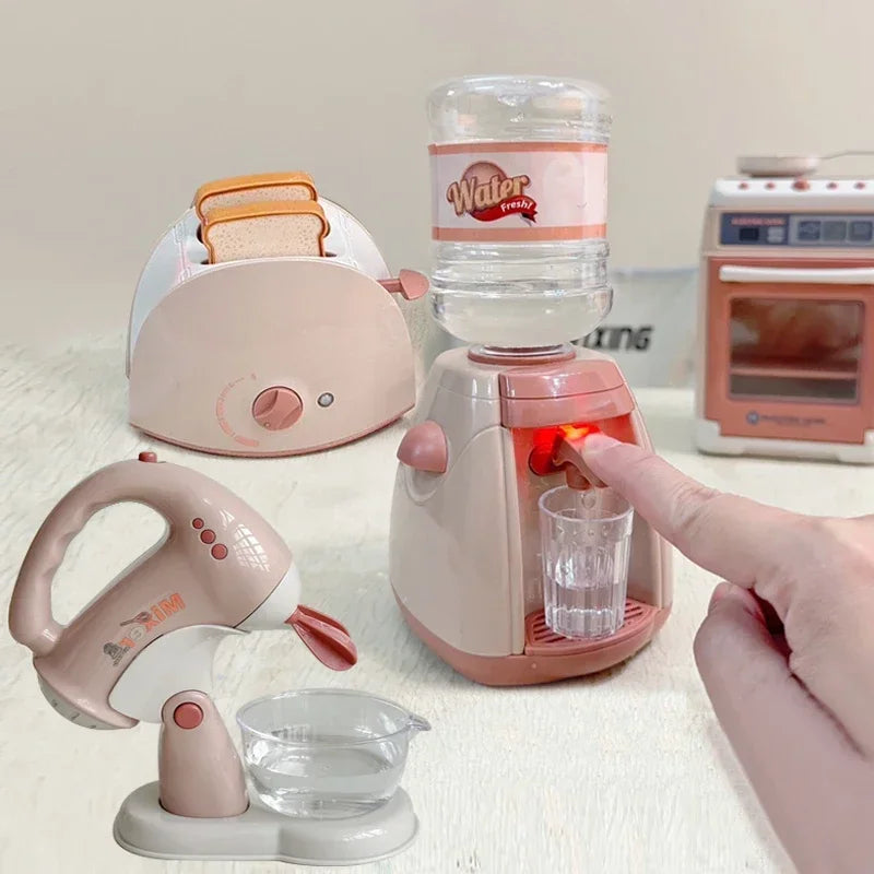 Mini Household Appliances Kitchen Toys Pretend Play Set with Coffee Maker Water Dispenser and Toaster for Kids Boys Girls Gifts