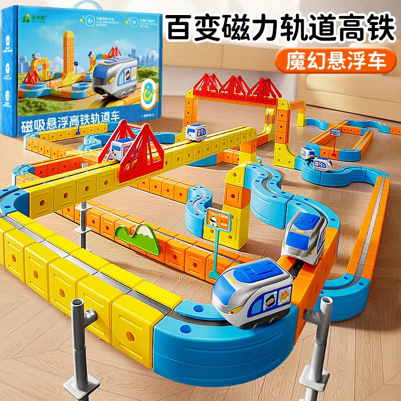 DIY Magnetic Track Train Set Transformable Building Magnetic Rail Toy Versatile Assembly Train Non-Remote Rail Car Surprise Gift
