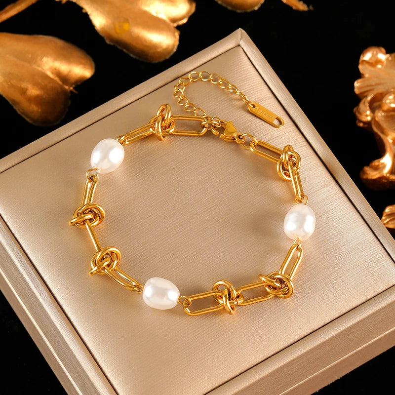 EILIECK 316L Stainless Steel Metal Colored Zircon Chain Necklace Bracelet Set For Women Fashion Statement Waterproof Jewelry
