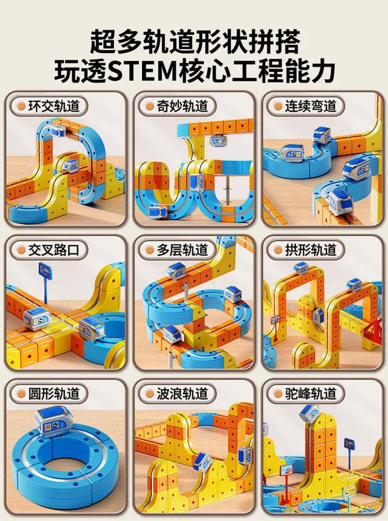Hot Selling Magnetic Car Stem Racing Car Railtrack Set Montessori Motorized Train & Gravity Maze Toy Educational Gift