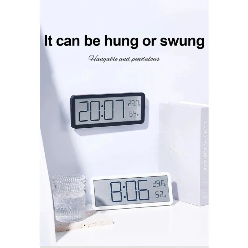 LCD Digital Wall Clock Time Temperature Humidity Display Electronic Desk Clock Battery Powered Home Office Decor