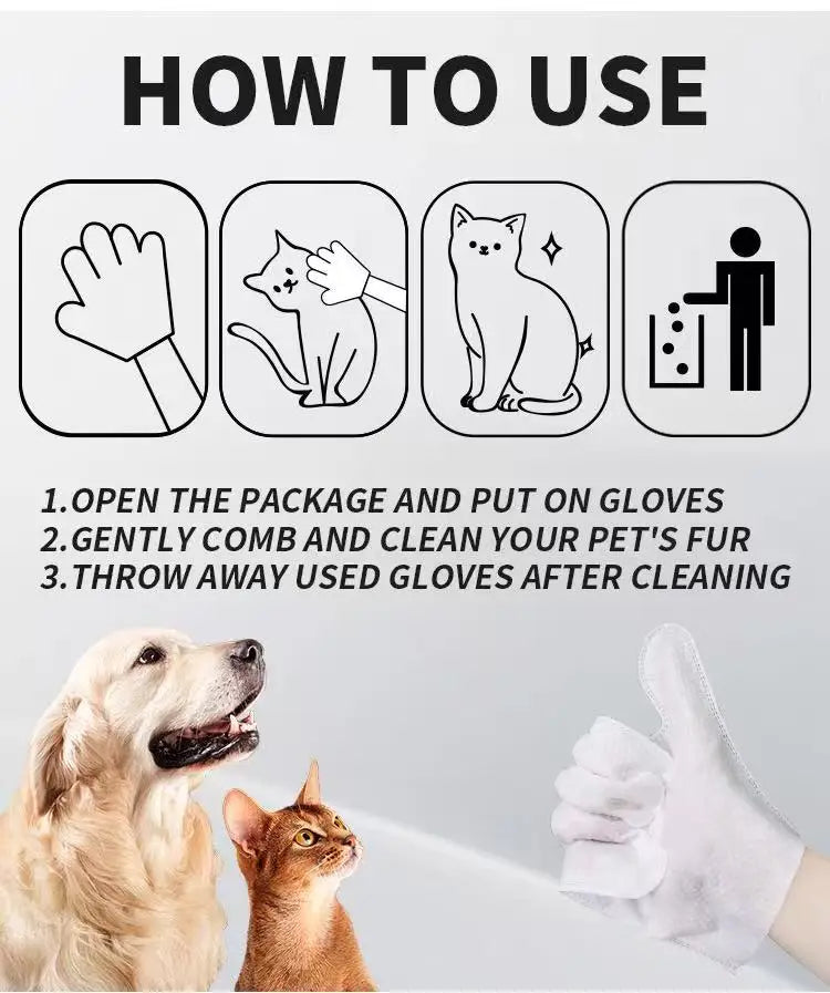 Pet Cleaning Glove Wipes Gift Set, Multi-Functional Disposable Wipes for Cats & Dogs, Tear Stain, Teeth & Body Care, Rinse-Free