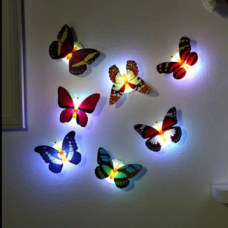 5PCS Creative Butterfly Night Light Set Stickable LED Glowing Colorful DIY Wall Decor Funny House Lighting