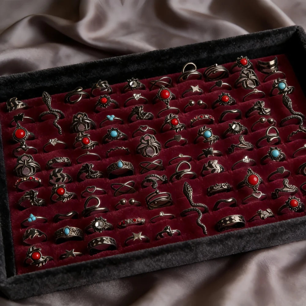 10/20/30/50Pcs/Lot Fashion Vintage Punk Gothic Rings For Women Men Owl Skeleton Animal Hop Party Gifts Fingers Jewelry Mix Style