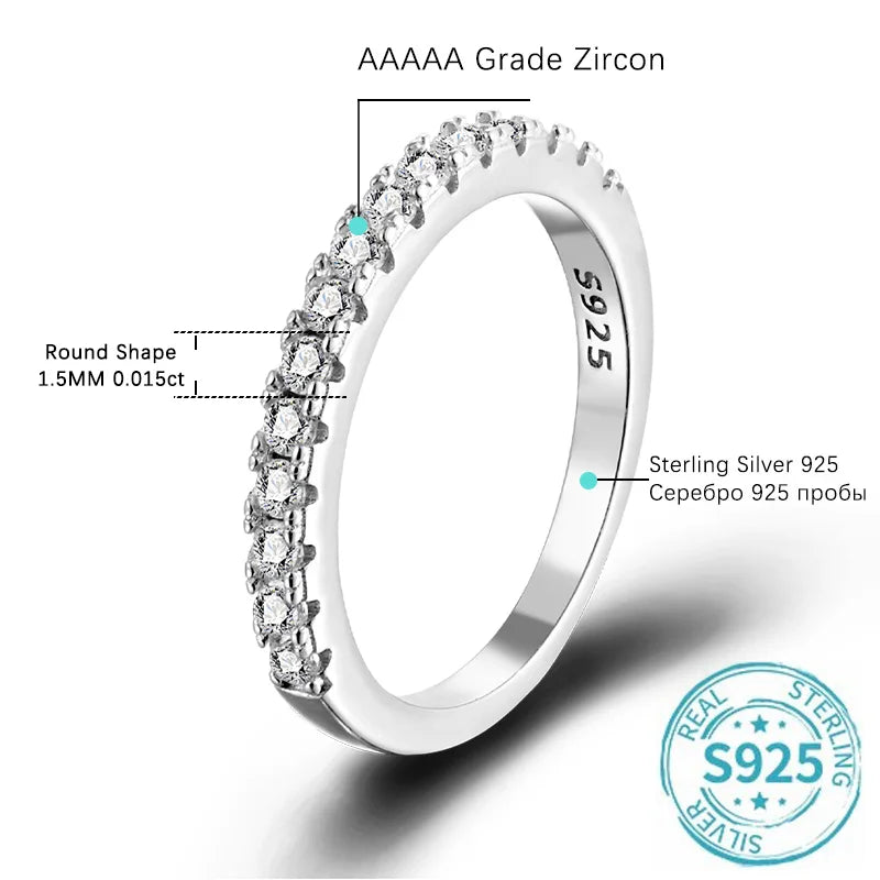Moissanite Ring 925 Sterling Silver with White Gold Plated Full Diamond Eternity Band Engagement Wedding Rings for Women