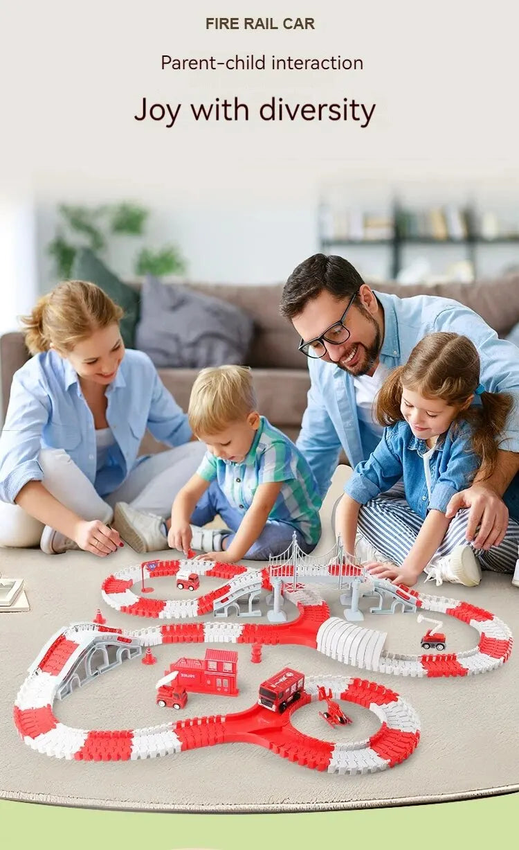 Fire Engine Track Assembling Car Engineering Minin Car Set Kids Puzzle Boy Toys Track Car Train Toys For Children Birthday Gift