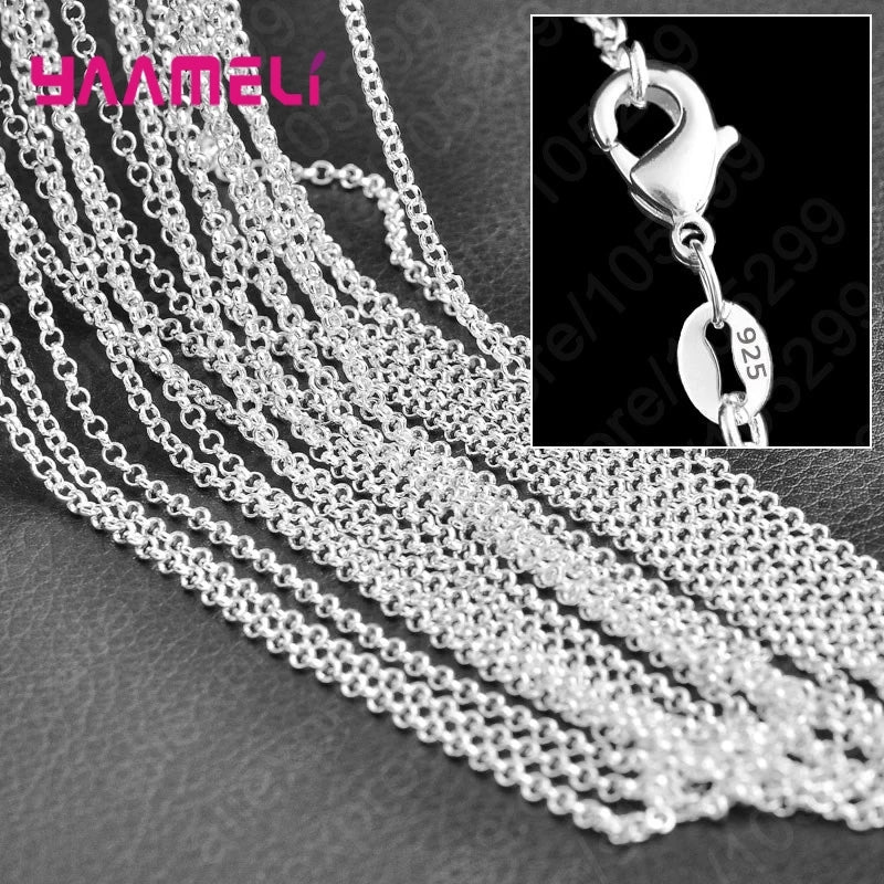 10PCS Wholesale Pure 925 Sterling Silver Color Charm Link Chain Necklace Jewelry with Strong Smooth Lobster Clasps 16-30 Inch