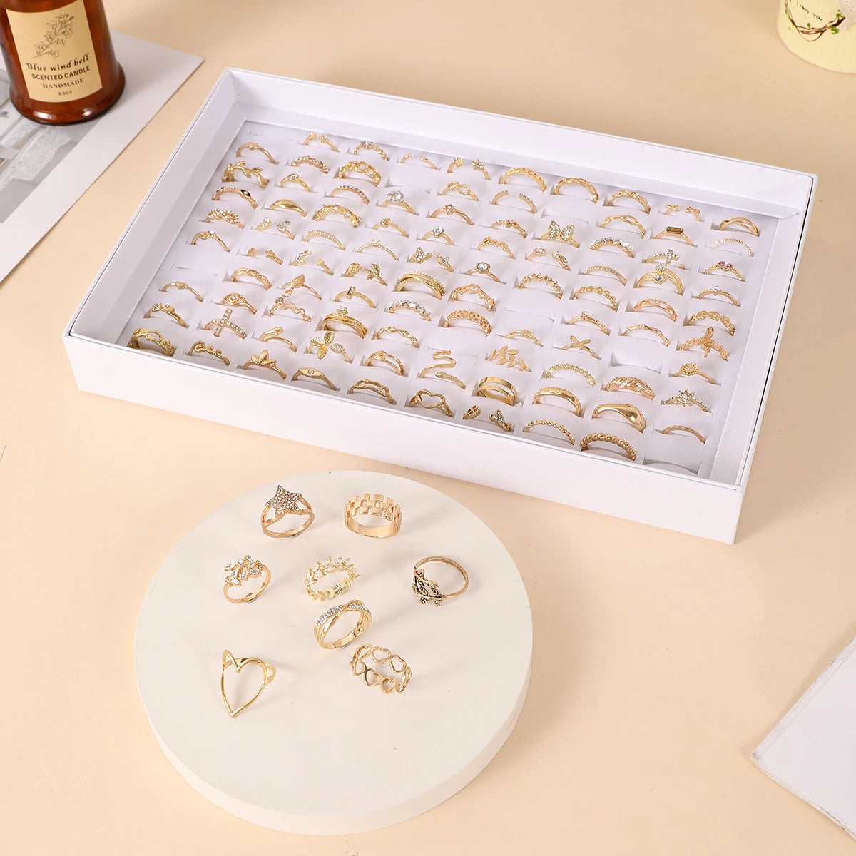 1/5/15/30/50/100 Piece Set Minimalist Hollow Out Design Geometric Ring Multi Piece Set Girl Daily Party Wearing Fashion Jewelry