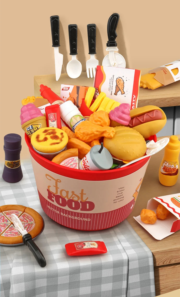 Children Food Kitchen Toys Set Girl Pretend Play House Simulation Bread Burger Pizza Cooking Game Kitchen Play Props Accessories