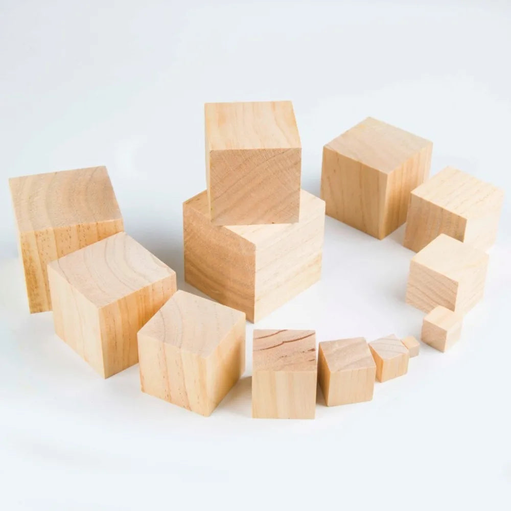 10pcs Natural Wooden Cube Building Block Unfinished Blank Handmade Material Woodwork Craft Kindergarten Model