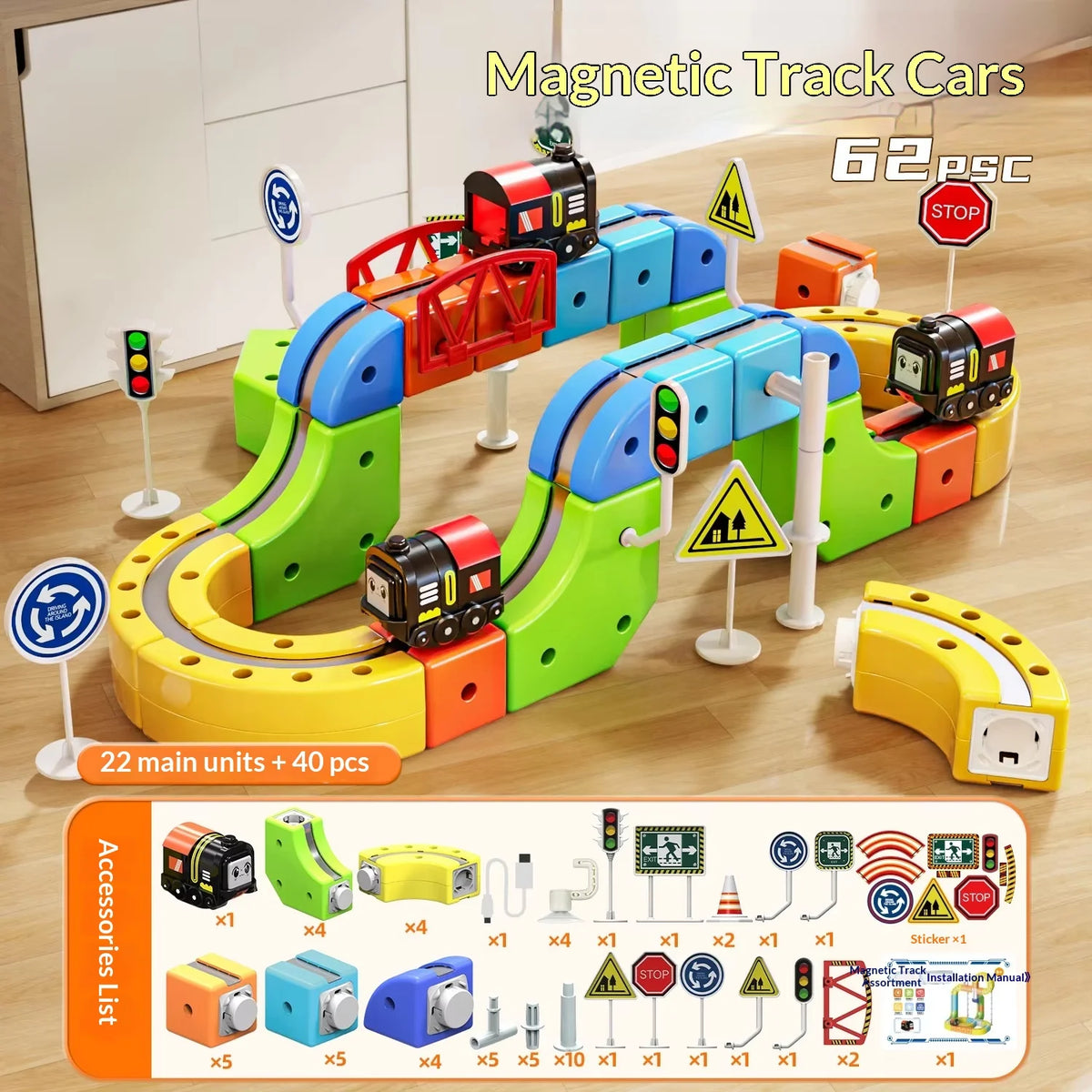 New 8-229pcs Electric Track Set With Anti-Gravity Vehicles - 100+ Pieces Stem Building Toys Creative Diy Railway For Gift Toy