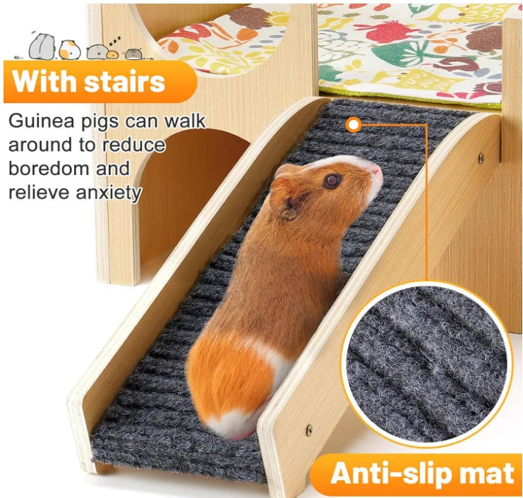 Wooden Guinea Pig Hideout Small Pet House Natural Wood Shelter for Hamsters Rats Hedgehogs Cage Decoration