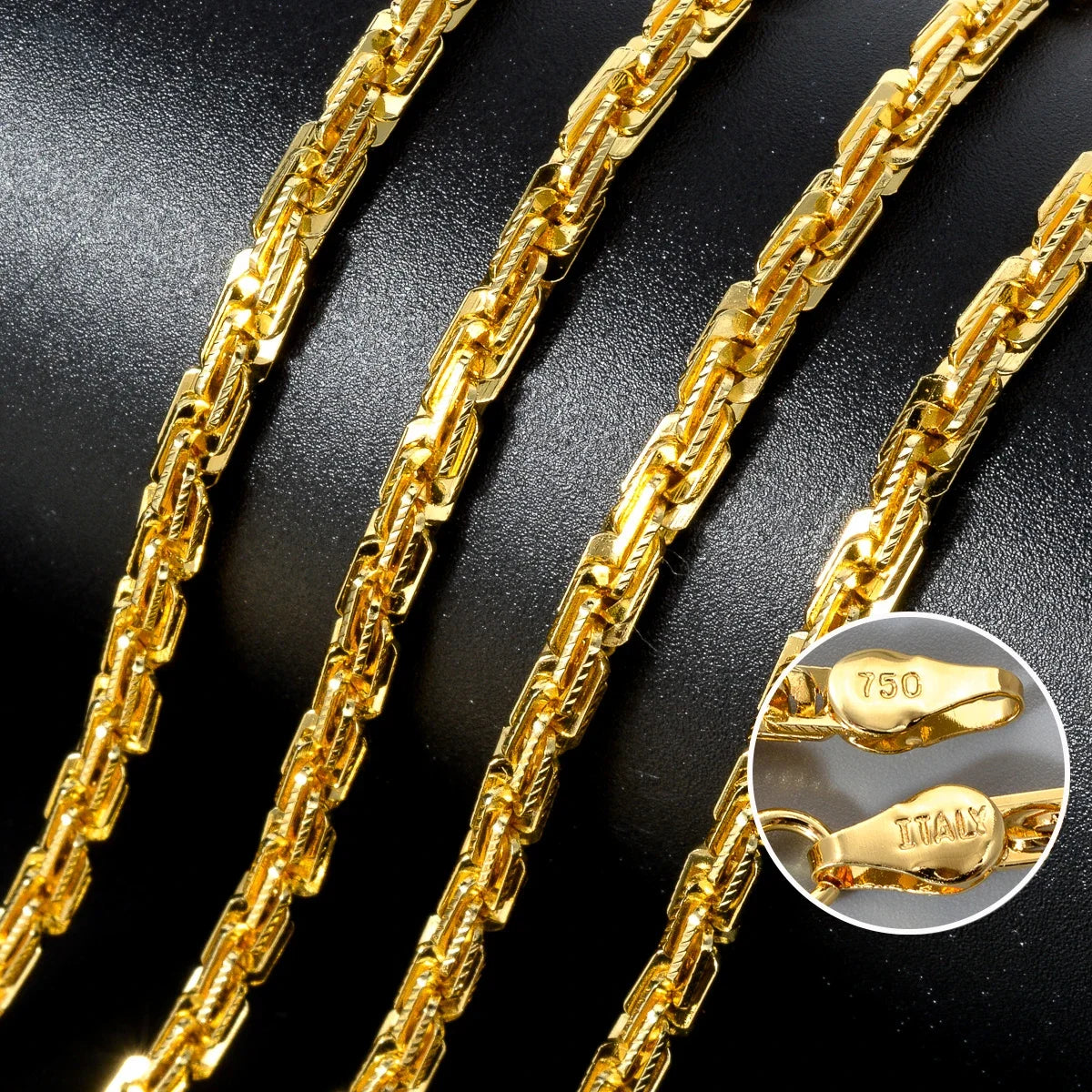 Width 4mm Italian 750 Luxury 18k Gold Plated Textured Dubai Necklace DIY Simple Jewelry Men Women Party