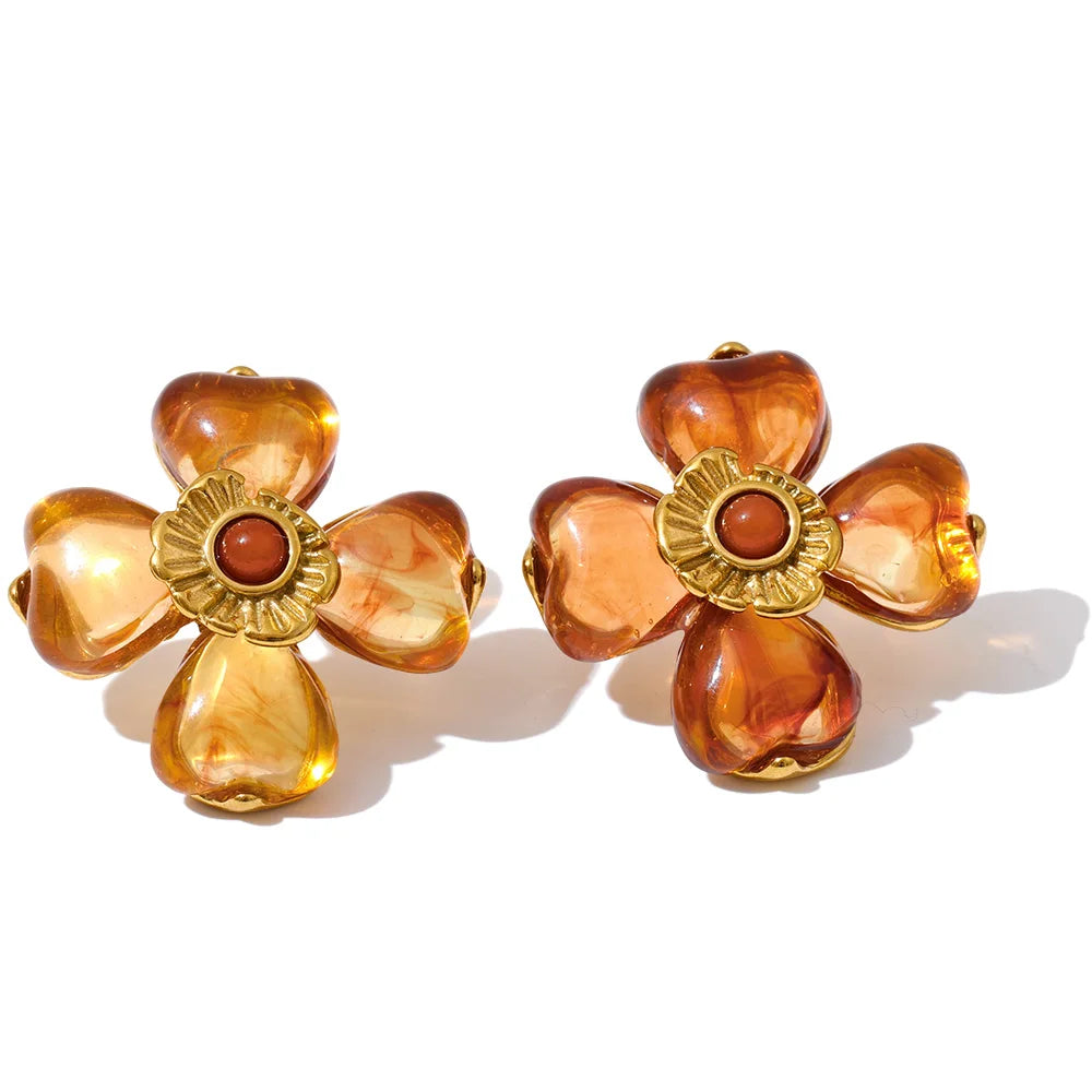 Yhpup Hot Style Acrylic Flower Pendant Necklace Earrings Ring Set for Women Stainless Steel Exquisite Jewelry Wholesale
