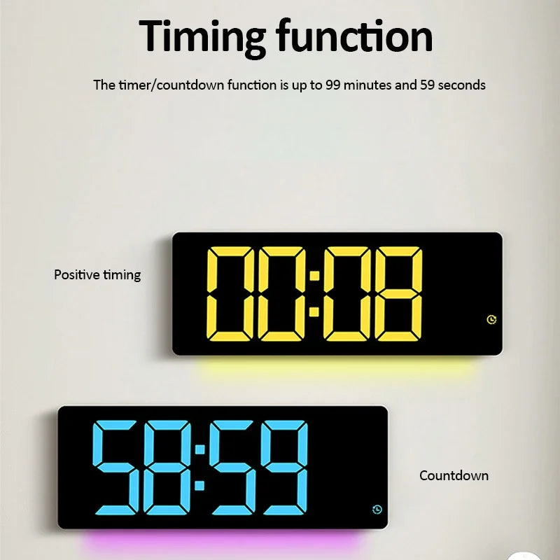 17" Large Digital Alarm Clock with 11Colors & Dynamic RGB Display RGB LED Wall Clock with Colour Changing/Dual Alarm/Room Decor
