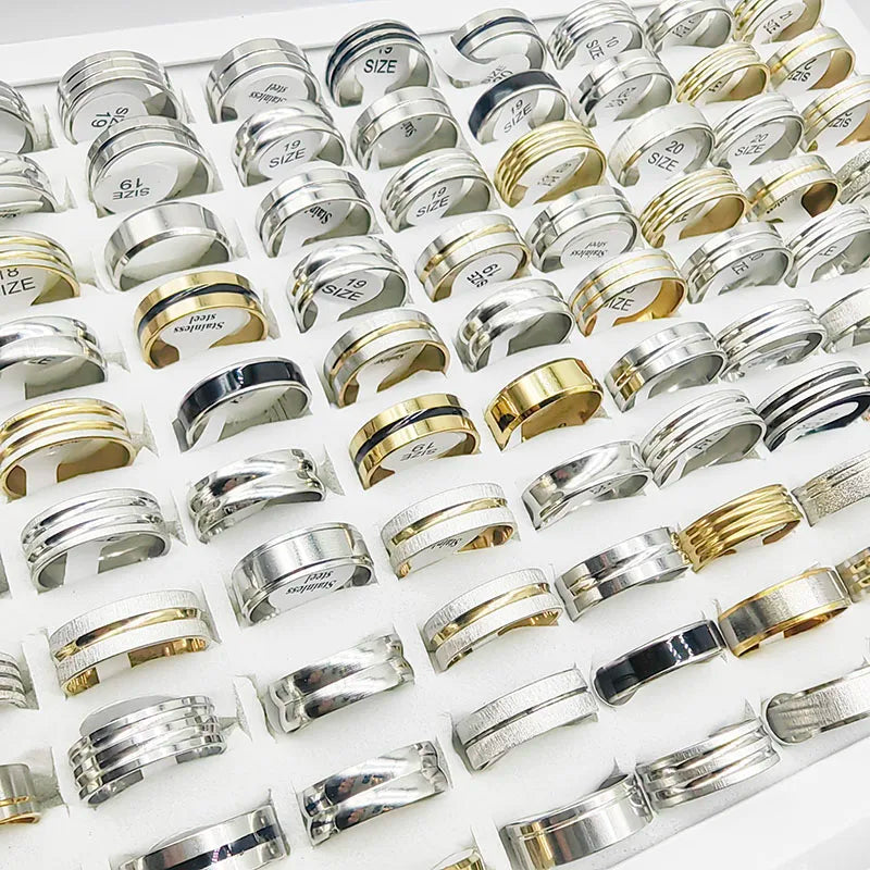 20Pcs/Lot Fashion Multicolor Stripe Stainless Steel Rings For Women Men Jewelry Accessories Party Gifts Mix style
