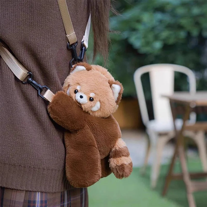 Red Panda Plush Backpack Cute Plushie Doll Women Crossbody Fur Soft Shoulder Bag for Camping Travel Party Female Birthday Gift