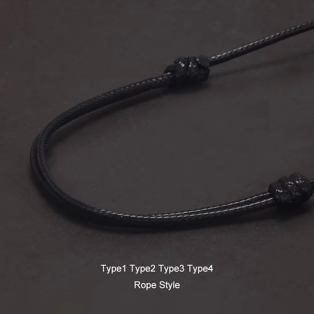 Natural Stone Geometric Pendant Necklace for Men Black Obsidian Blue Sandstone Adjusted Leather Rope Retro Vintage Jewelry