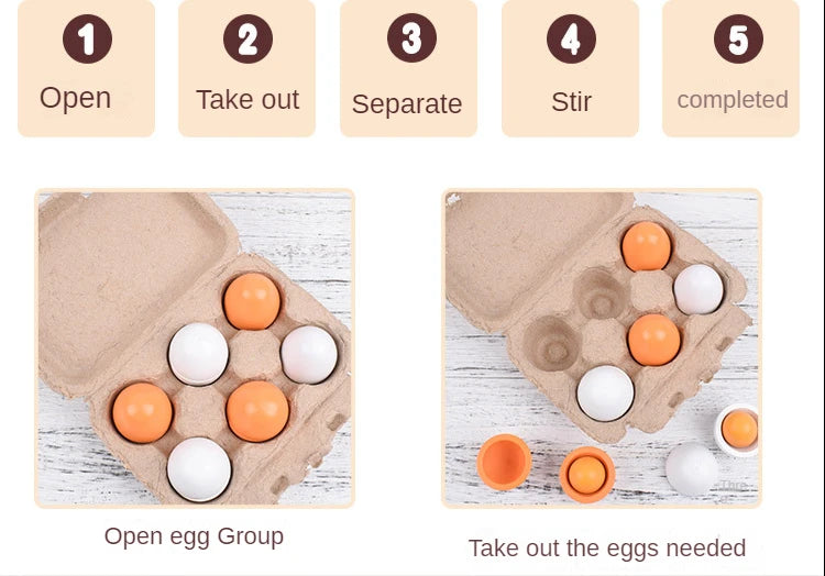 Kids 3/6pcs Wooden Artificial Egg Set Easter DIY Toy Wooden House Game Kitchen Egg Toys Early Education Food Toys for Children