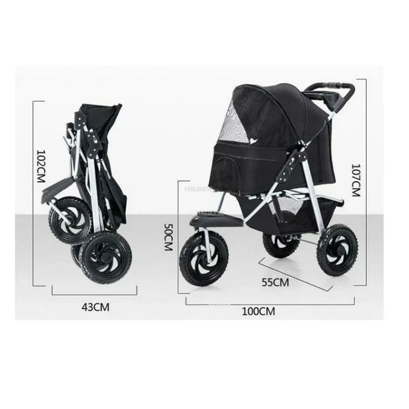 Pet Stroller with Three Wheels, Lightweight and Foldable, Suitable for Home Use, Small Outdoor Pets, and Portable Pet Supplies