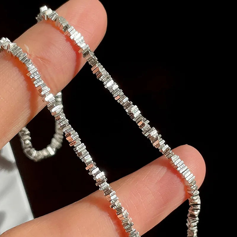925 Sterling Silver Necklace Black Beads Square Irregular Punk Geometric for Women Girl Jewelry Gift Dropshipping Wholesale