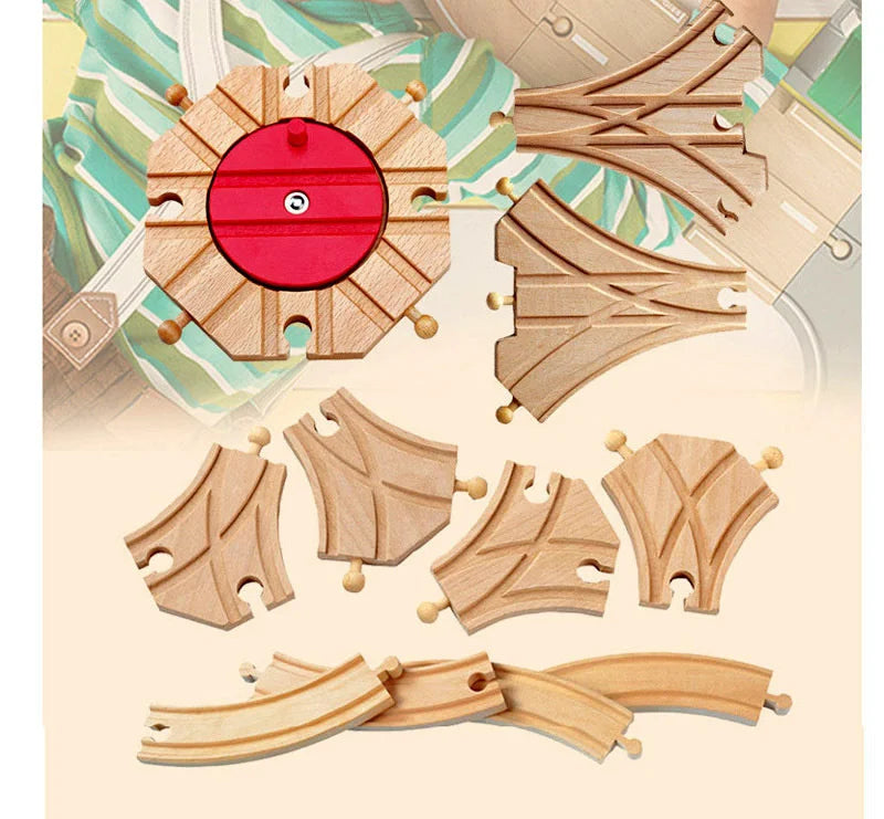 Wooden Train Track Racing Railway Toys All Kinds Wooden Track Accessories Fit for Biro Wood Tracks Toys for Children Gift