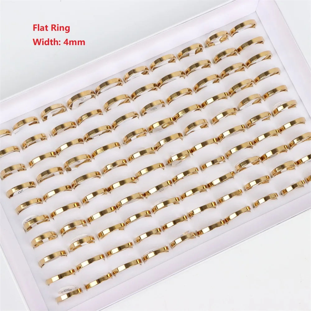 100Pcs/lot Fashion Smooth Stainless Steel Rings For Women Men Width 2-8mm Simple Lovers Jewelry Party