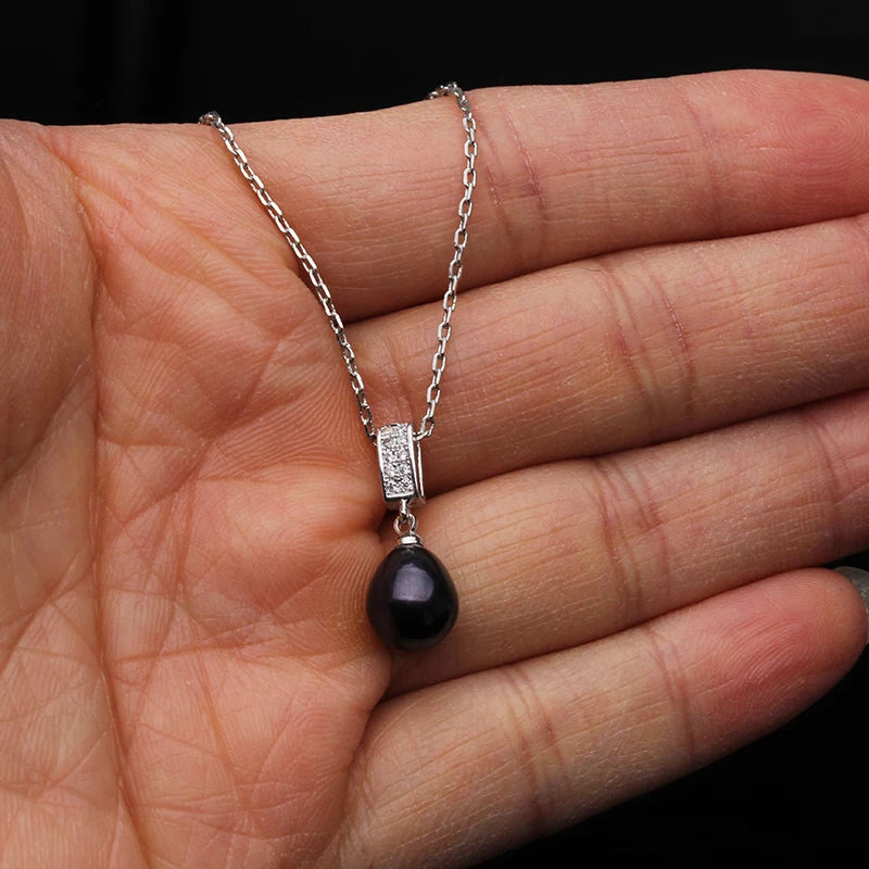 Beautiful 925 Silver Natural Freshwater Pearl Necklace and Earrings Jewelry Set For Women Wife Mother Engagement White Black
