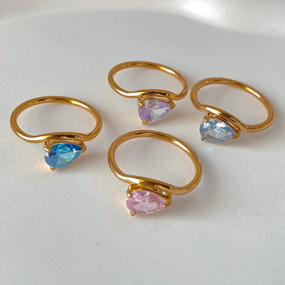 St-Delan Women's High-End Birthstone Ring 12 Colors Teardrop Zircon Ring Perfect Birthday Gift Jewelry Bulk Wholesale