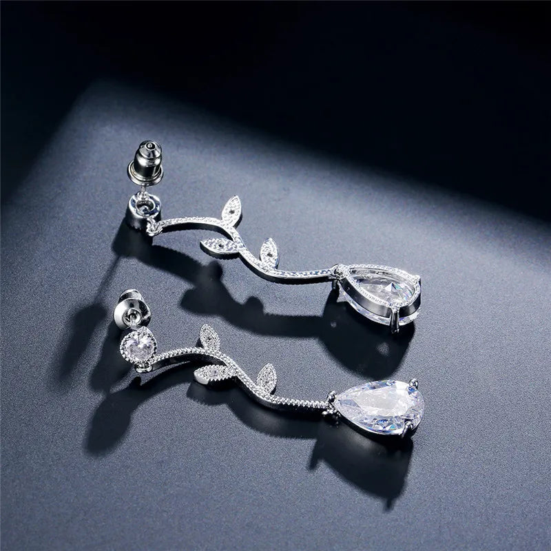 ZAKOL Classic White Rose Gold Color Cubic Zirconia  Bridal Jewelry Sets Leaf Shape Choker Earrings Wedding Dress for Women