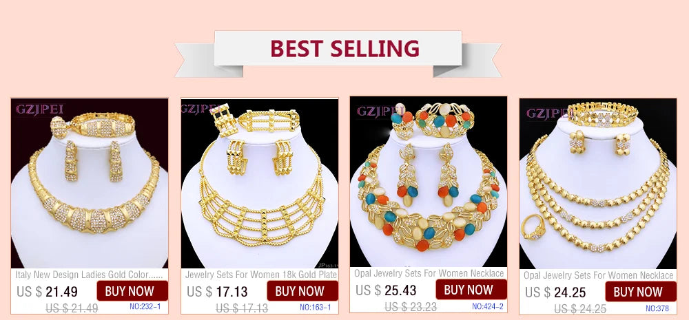 Dubai Jewelry Set For Women 18K Gold Plated Luxury Necklace Earrings Bracelet Ring For Wedding Party Mother's Day Gift On Sale