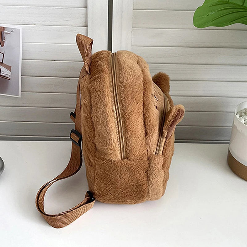 New Capybara Cartoon Animal Doll Plush Backpacks; Cute Portable Bag for Girls.