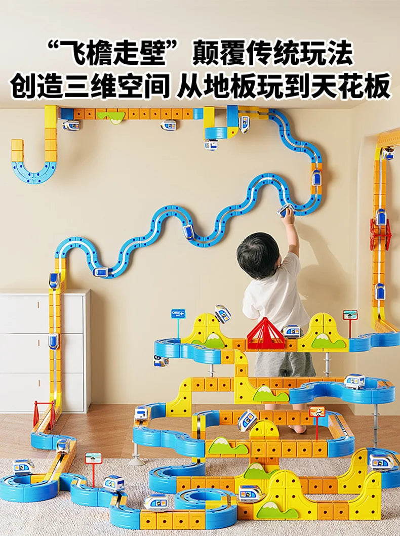 Hot Selling Magnetic Car Stem Racing Car Railtrack Set Montessori Motorized Train & Gravity Maze Toy Educational Gift