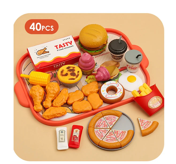Children Food Kitchen Toys Set Girl Pretend Play House Simulation Bread Burger Pizza Cooking Game Kitchen Play Props Accessories