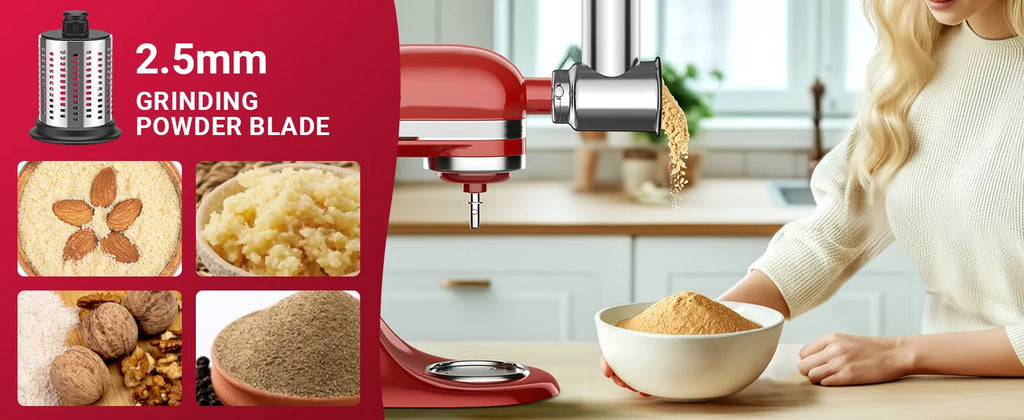 GVODE Stainless Steel Slicer Shredder Attachment for KitchenAid Stand Mixers Salad Maker Grinding Powder with 4 Blades