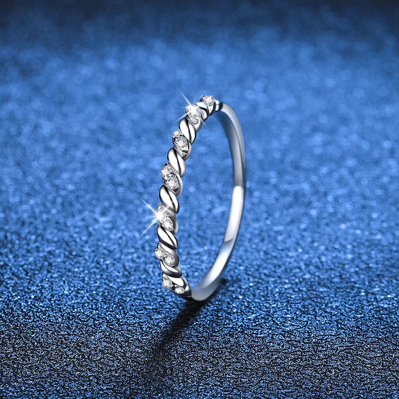 1.0mm-3.5mm Round Brilliant Cut Moissanite Wedding Rings Half Eternity Band 925 Silver Lab Diamond Wedding Ring With Certificate