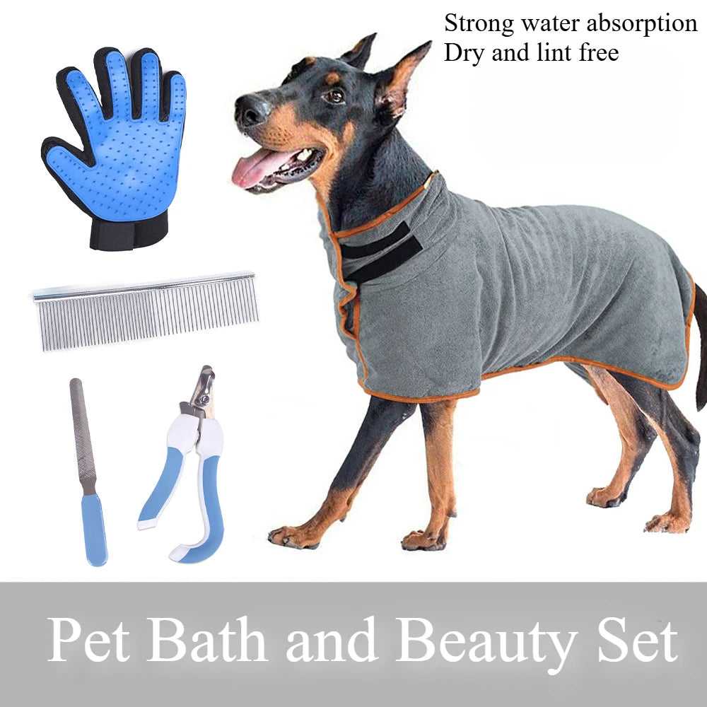 Pet Towels Dog Absorbent Quick Drying Bath Towels Nail Clippers Set Soft Coral Fleece Pet Cat Dog Bath Towel Cleaning Products