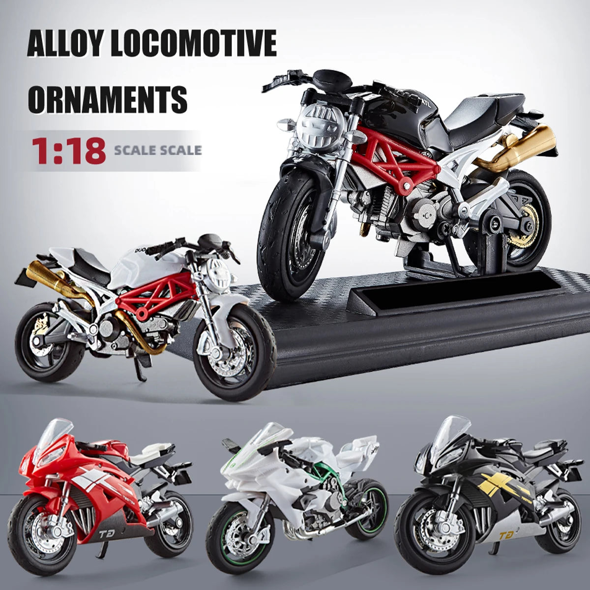 Motorcycle DieCast Model 1:18 Toy Car,  Collectible Model With Ornament Base Rotating Rubber Tires Kids Gifts
