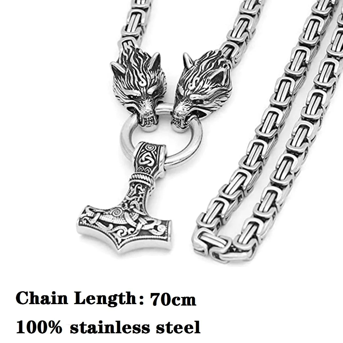 Stainless Steel Wolf Head Pendant Byzantine Emperor Chain Necklace Bracelet Set Norse Viking Amulet Thor Hammer King Jewelry