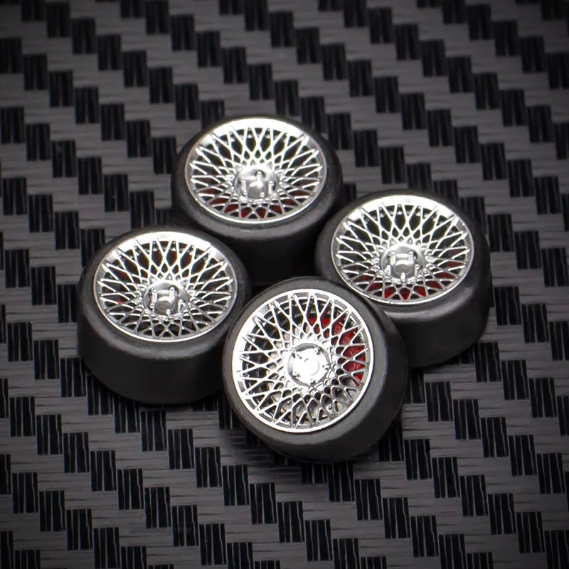 1/64 Car Model Bearing Wheels 9.8mm 10.8mm Rubber Tires W Brake Disc Caliper Axles Modify Spare Parts for 1:64 Cars