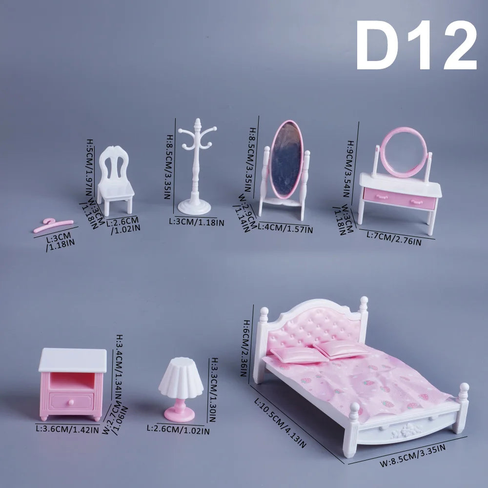 Doll House 1:12 Miniature Furniture Kitchen Toy Dining Table Dollhouse Accessories Montessori Bedroom Bathroom For Girl Gift
