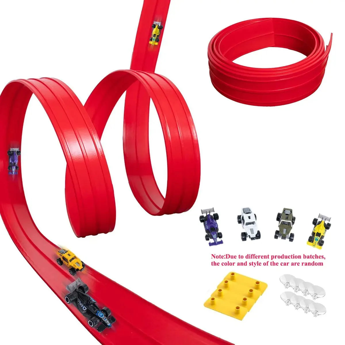 Soft Rubber Track Racing Car Toy Set, DIY Assembly Track, Educational Building Toys for Kids, Battery-Free Race Car Games