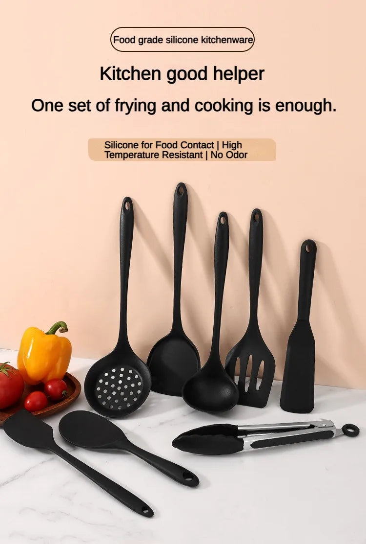 1/10PCS Food-Grade Silicone Kitchen Tools Set, Heat-Resistant Slotted Spoon for Non-Stick Cookware & Hot Pot, Multi-Use Strainer
