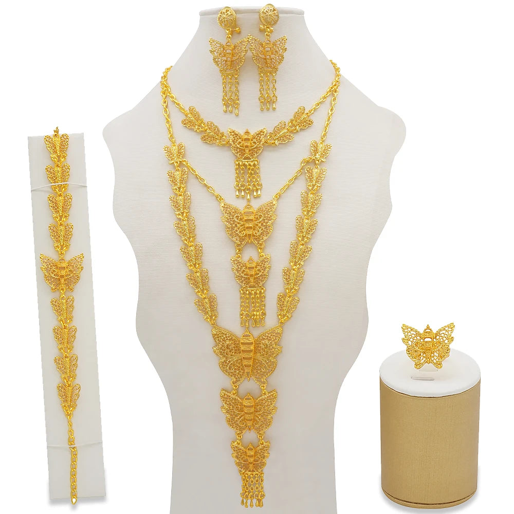 Ethiopian Fashion Women's Jewelry Set African Wedding Jewelry Set Necklace, Bracelet, Earrings, and Ring Set